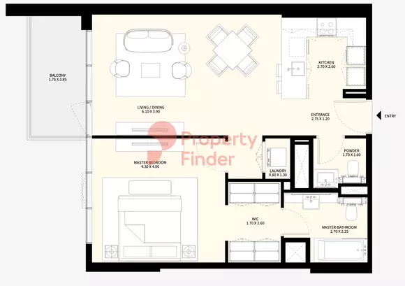 Naya at District One floor plan 1-спальн. · 877 sqft