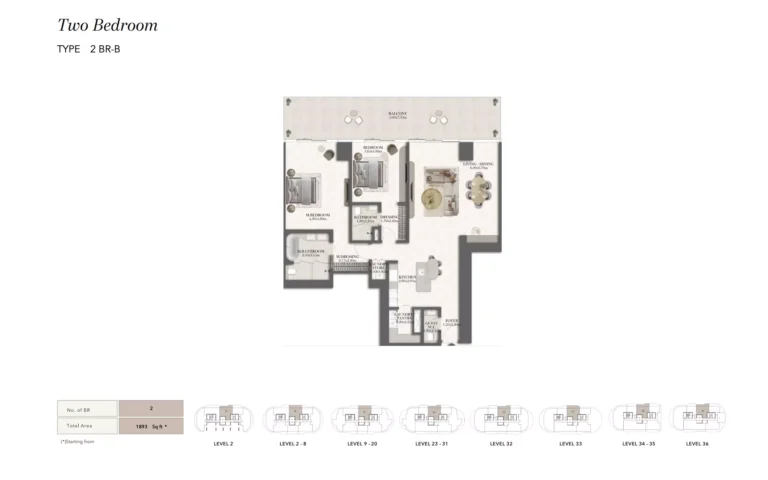 Jumeirah Residences Asora Bay floor plan 2 BR · 1893 sqft