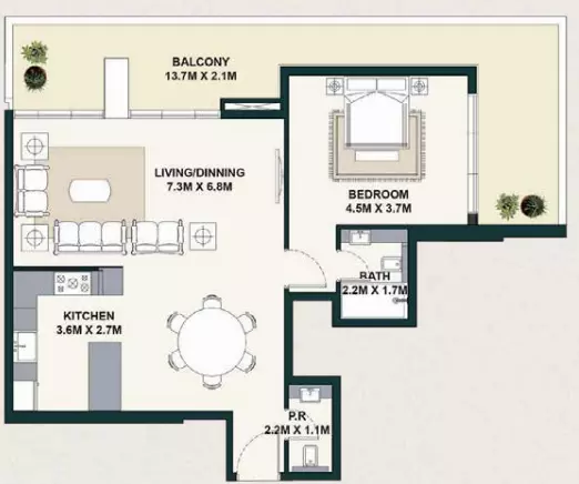 Exotica by Al Marina floor plan 1 BR · 1252 sqft
