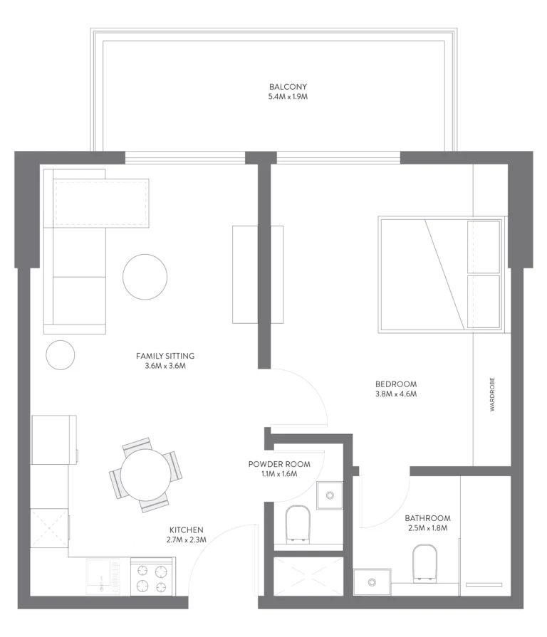 Equiti Gate floor plan 1 BR · 734 sqft