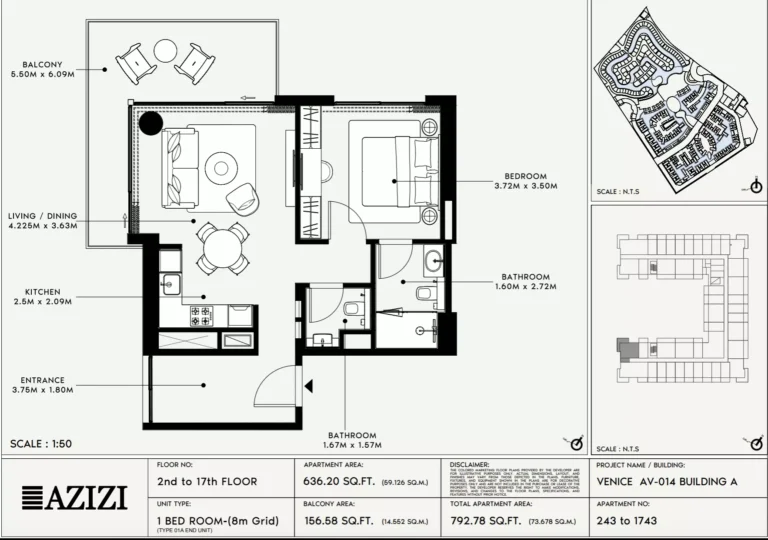Azizi Venice 14 floor plan Студия · 792 sqft