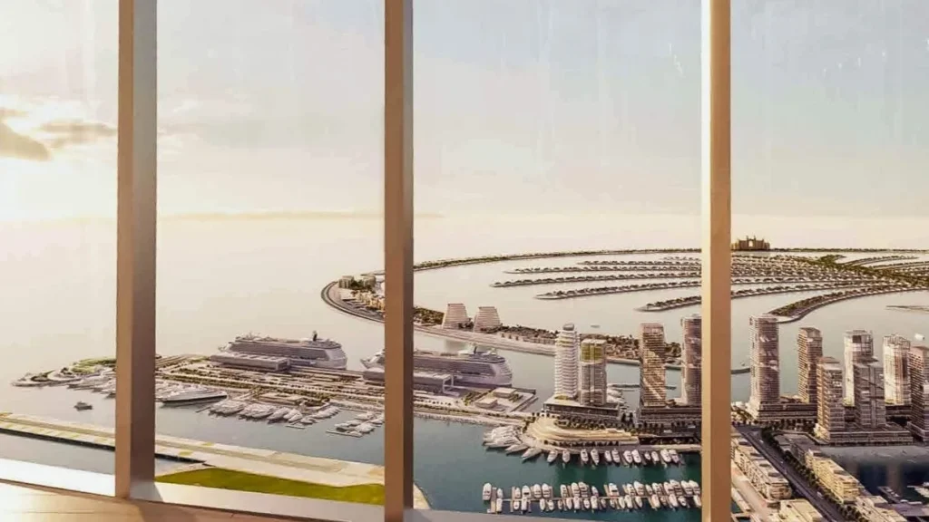 Waterfront view through window from studio unit at Ciel Vignette Collection Dubai Marina Dubai