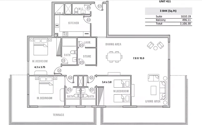 Equiti Garden floor plan 3 BR · 2106 sqft