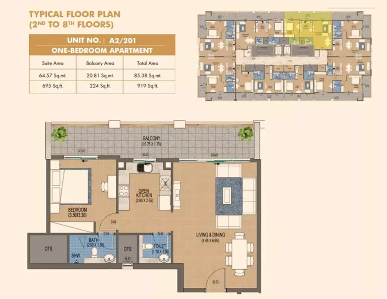 Purvanchal Triana Residences floor plan 1 BR · 919 sqft