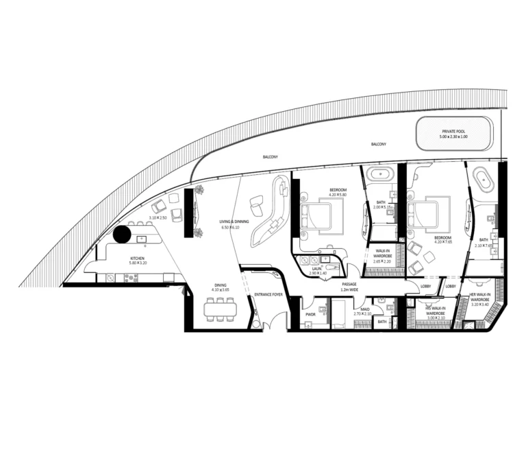 Bugatti Residences floor plan 2 BR · 3456 sqft