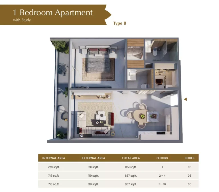 Blossom 76 by Tranquil floor plan 1 BR · 837 sqft