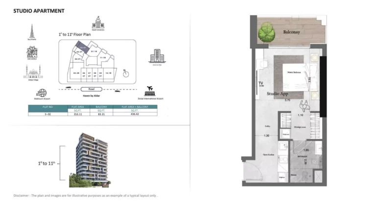 Saray Prime Residence floor plan Студия · 436 sqft
