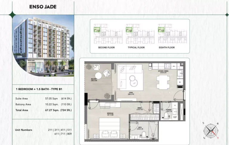 ENSO Jade floor plan 1-спальн. · 724 sqft