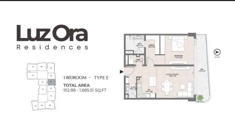 Luzora Residences floor plan 1-спальн. · 912 sqft