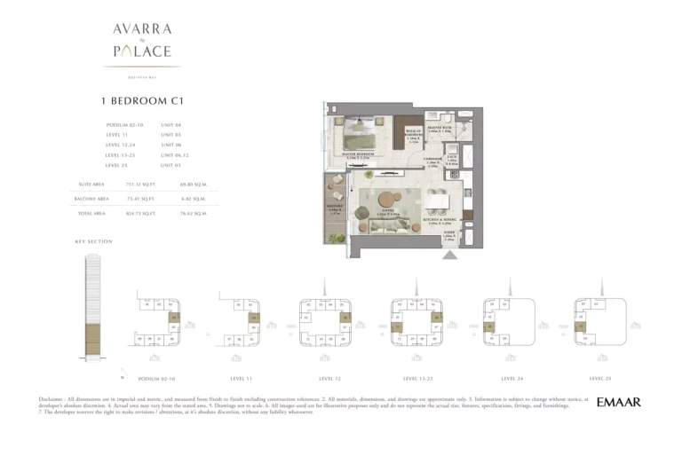 Avarra by Palace floor plan 1 BR · 826 sqft