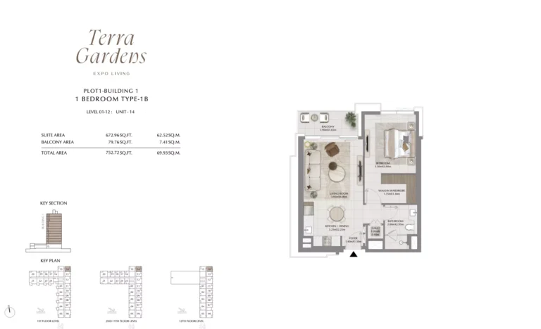 Terra Gardens floor plan 1-спальн. · 752 sqft
