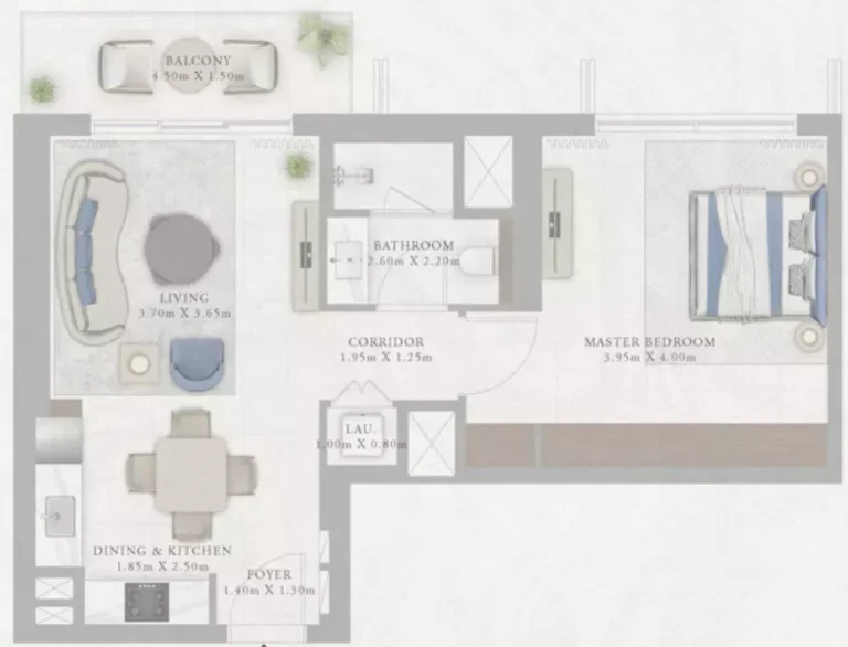 Marina Views floor plan 1-спальн. · 747 кв. фут