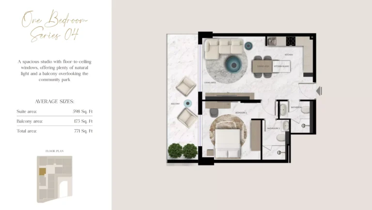 Aark Terraces floor plan 1-спальн. · 771 sqft
