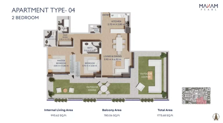 Manam Pearl floor plan 2-спальн. · 1773 sqft