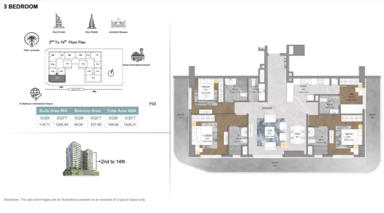 Forest City Tower floor plan 3 BR · 1826 sqft