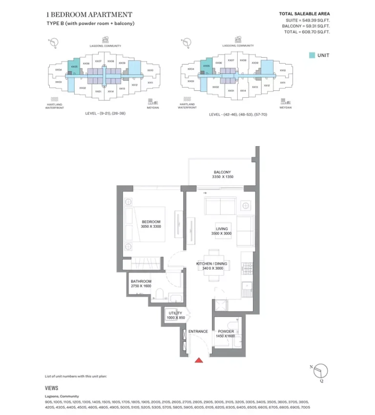 360 Riverside Crescent floor plan 1 BR · 608 sqft