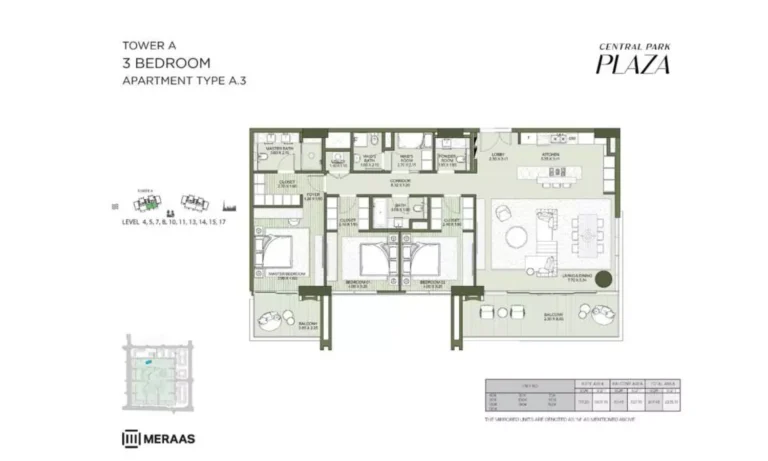 Central Park Plaza floor plan 3-спальн.