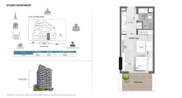 Saray Prime Residence floor plan Студия · 416 sqft