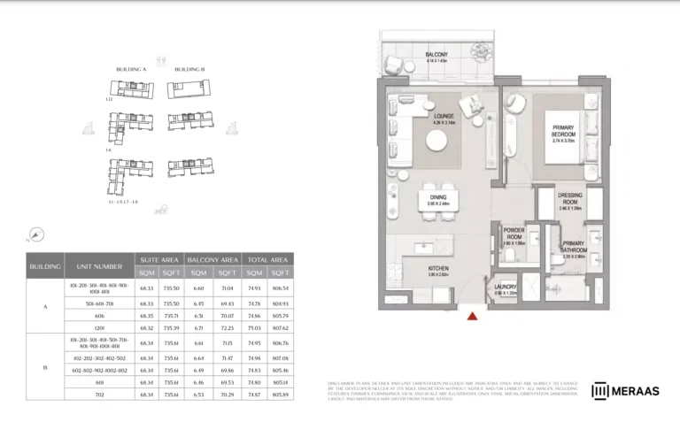 City Walk Crestlane 2 floor plan 1-спальн. · 807 sqft