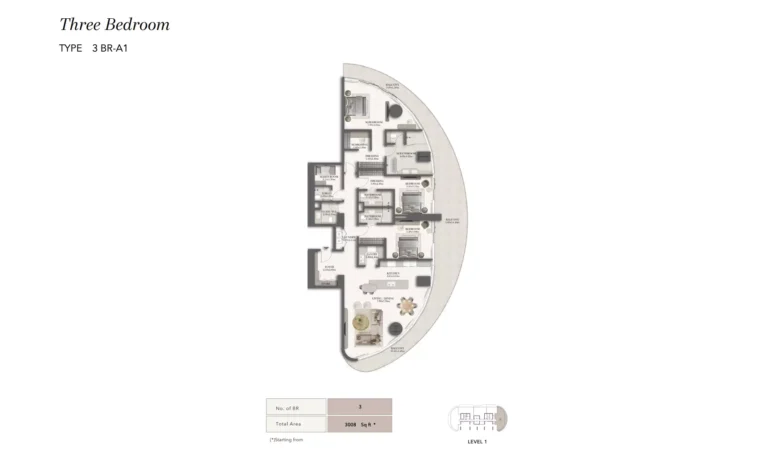 Jumeirah Residences Asora Bay floor plan 3 BR · 3008 sqft