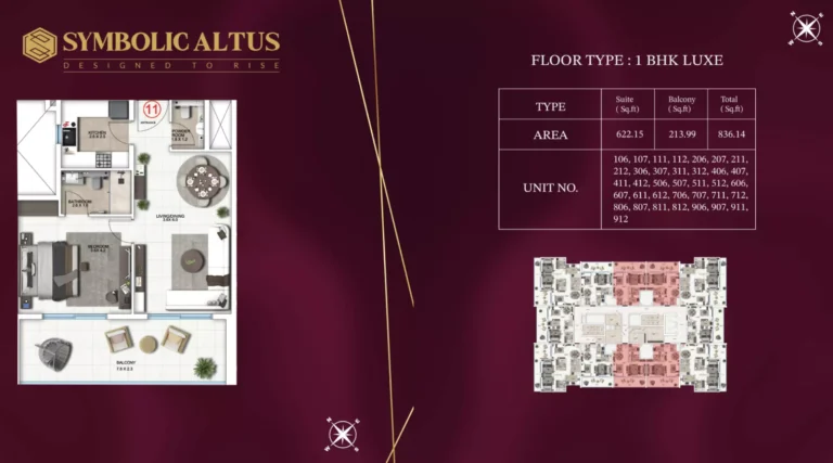 Symbolic Altus floor plan 1-спальн. · 836 sqft
