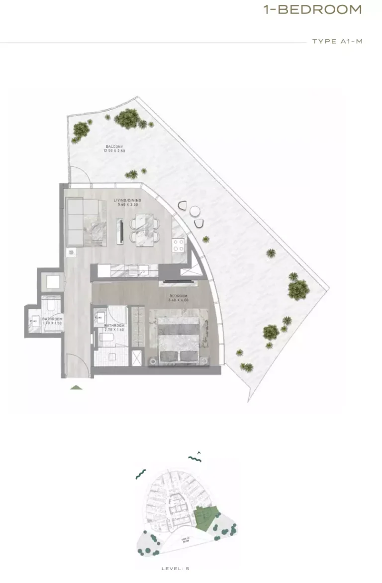 Canal Crown floor plan 1 BR