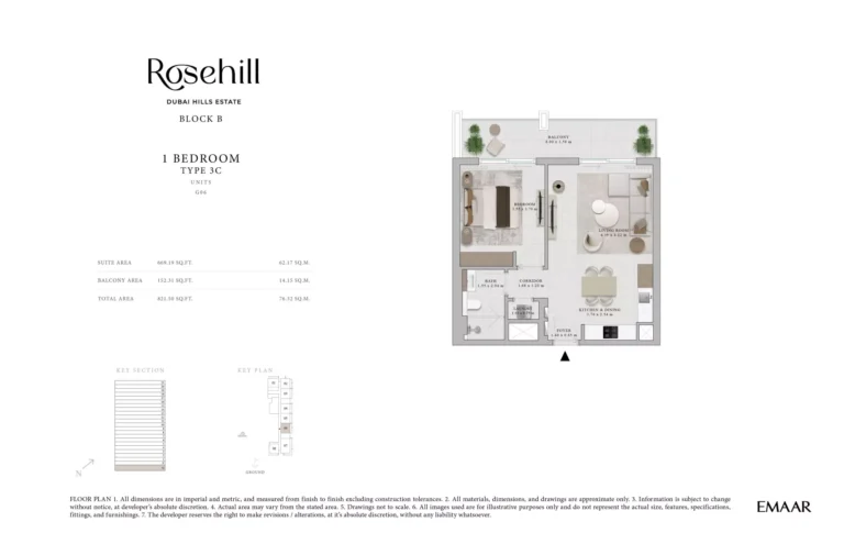 Rosehill floor plan 1 BR · 821 sqft