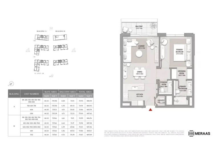 City Walk Crestlane 2 floor plan 1-спальн. · 805 sqft