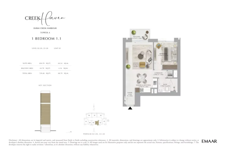Creek Haven floor plan 1-спальн. · 739 sqft