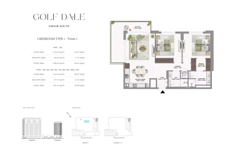 Golf Dale floor plan 2-спальн. · 1299 sqft