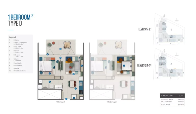 Rove Home Marasi Drive floor plan 1-спальн. · 619 кв. фут