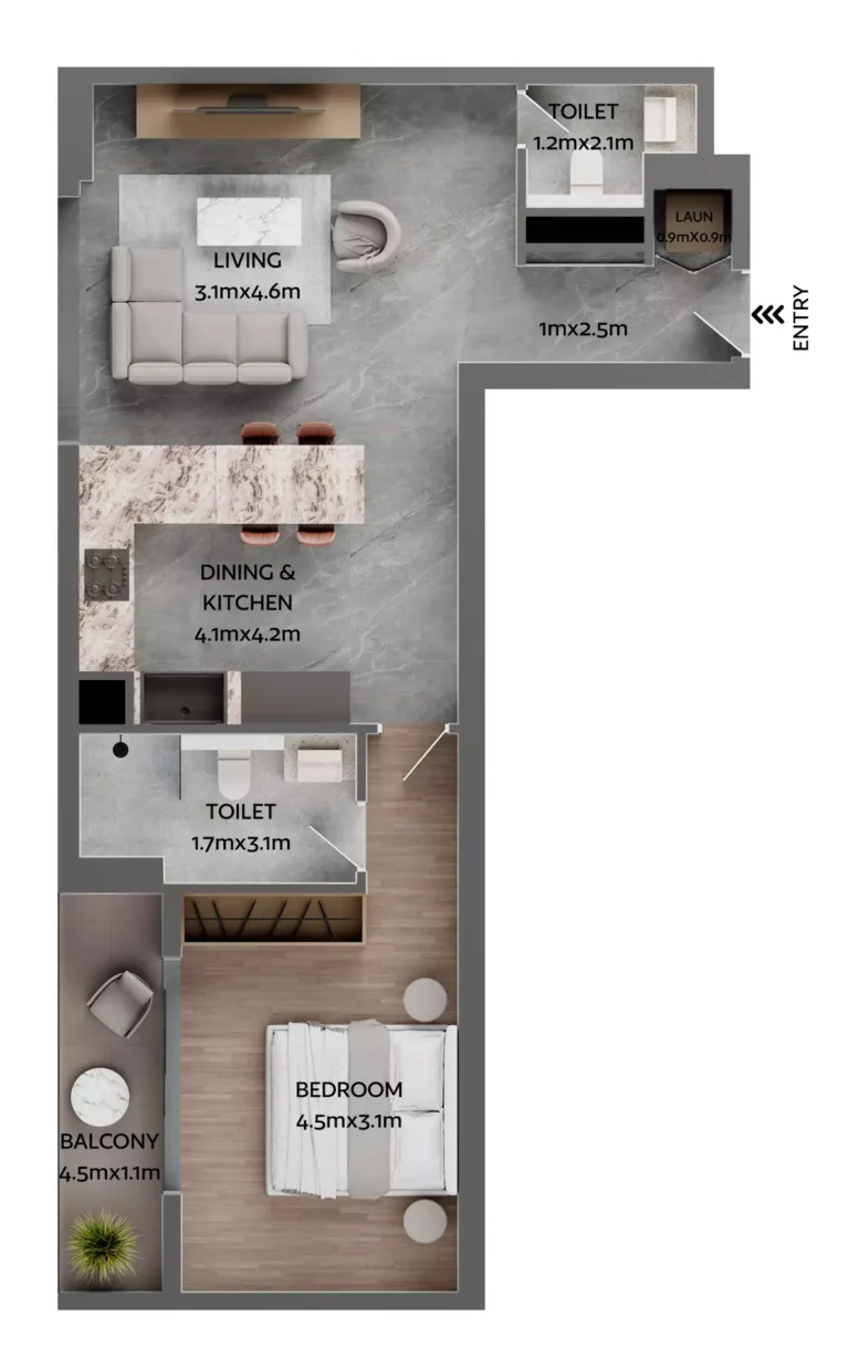 Jardin Astral floor plan 1-спальн. · 780 sqft
