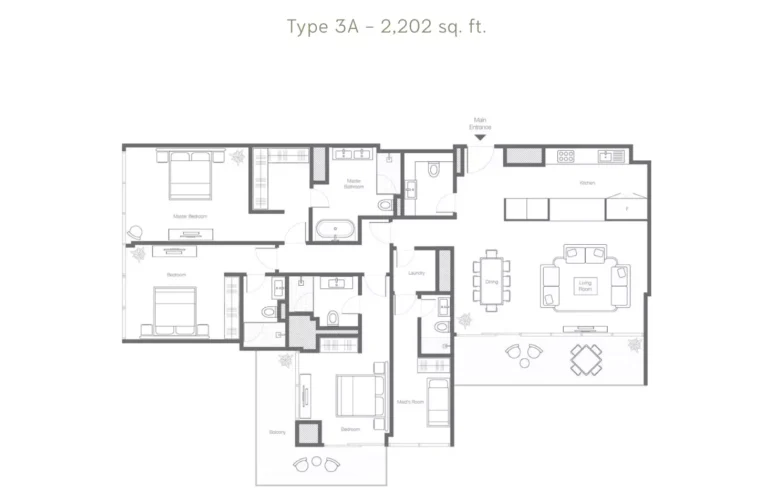 Banyan Tree Residences floor plan 3-спальн. · 2202 sqft