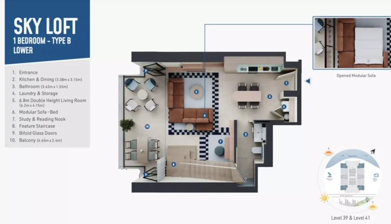 Rove Home Dubai Marina floor plan 1-спальн. · 1095 кв. фут