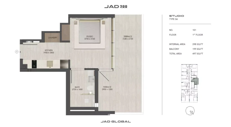 JAD 288 floor plan Studio · 497 sqft