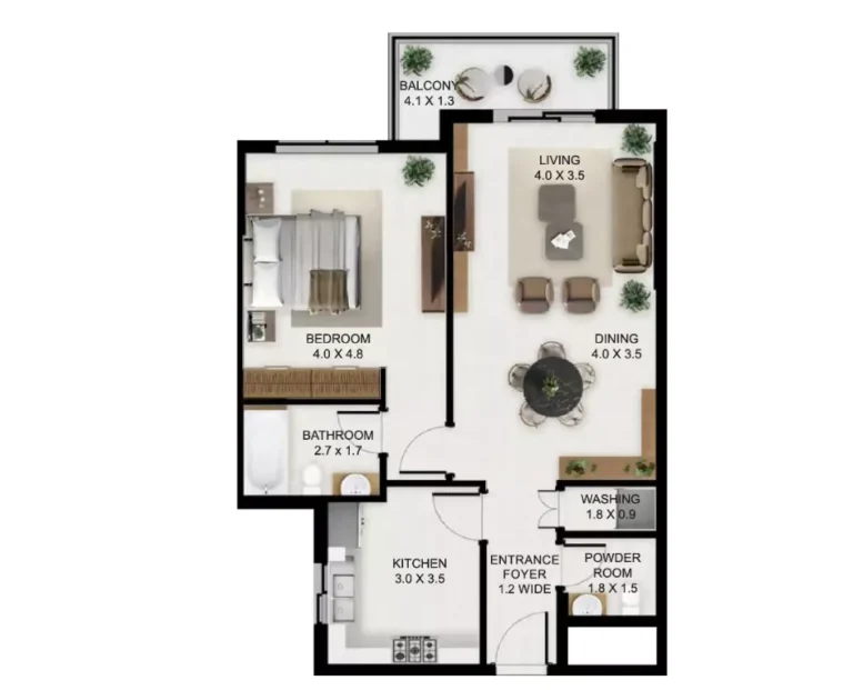 Allura Residences floor plan 1-спальн. · 721 sqft
