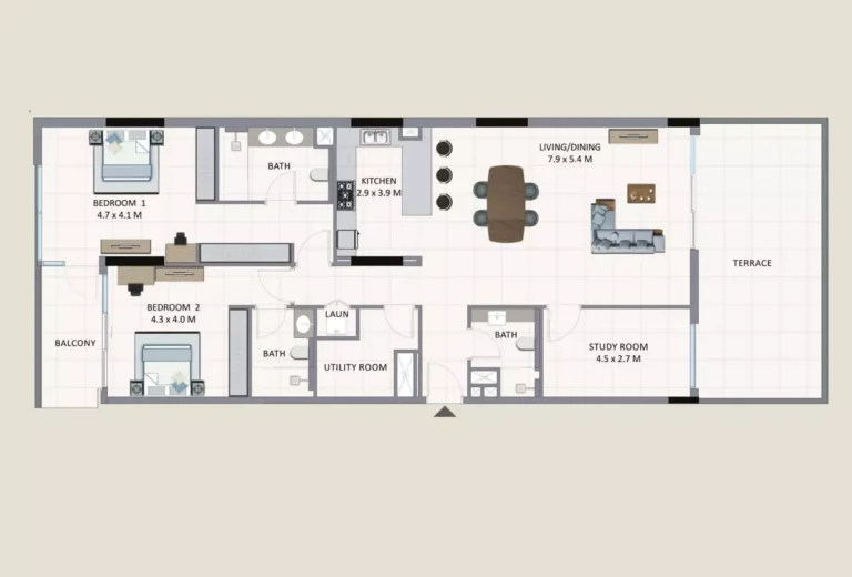 Riviera Chalet floor plan 2 BR · 2273 sqft