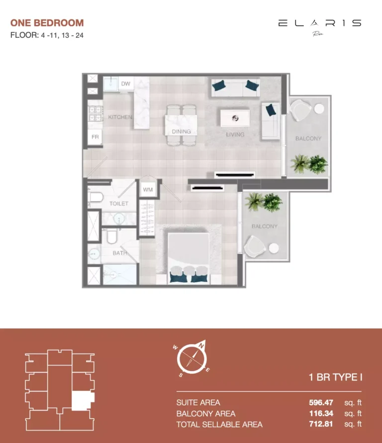 Elaris Rise floor plan 1-спальн. · 713 sqft