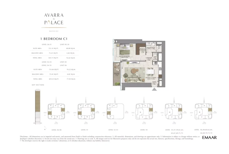 Avarra by Palace floor plan 1 BR · 828 sqft