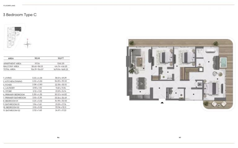 Bond Living floor plan 3-спальн. · 1679 sqft