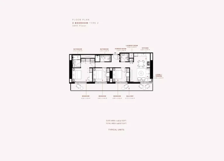 Azizi Milan Heights floor plan 3 BR · 1148 sqft