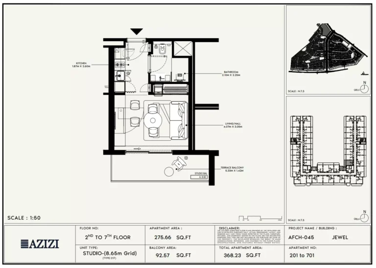 Azizi Jewel floor plan Студия · 368 sqft