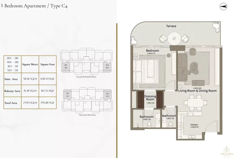 Dar Al Aiham One floor plan 1 BR · 795 sqft
