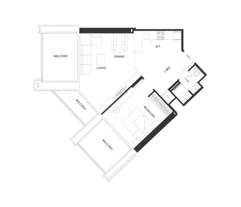 Binghatti Elite floor plan 1-спальн. · 855 sqft