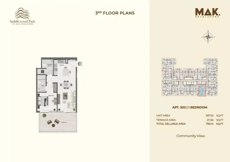 Saddlewood Park floor plan 1 BR · 799 sqft