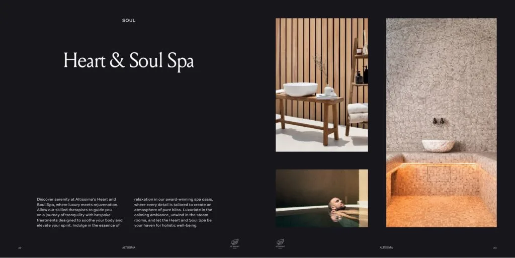 Spa interior with wooden decor and mosaic tiled bath