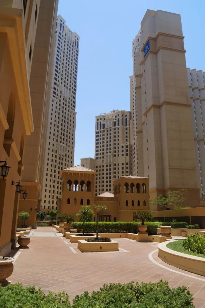 Amwaj courtyard with towers, Amwaj 4, Jumeirah Beach Residence, Dubai