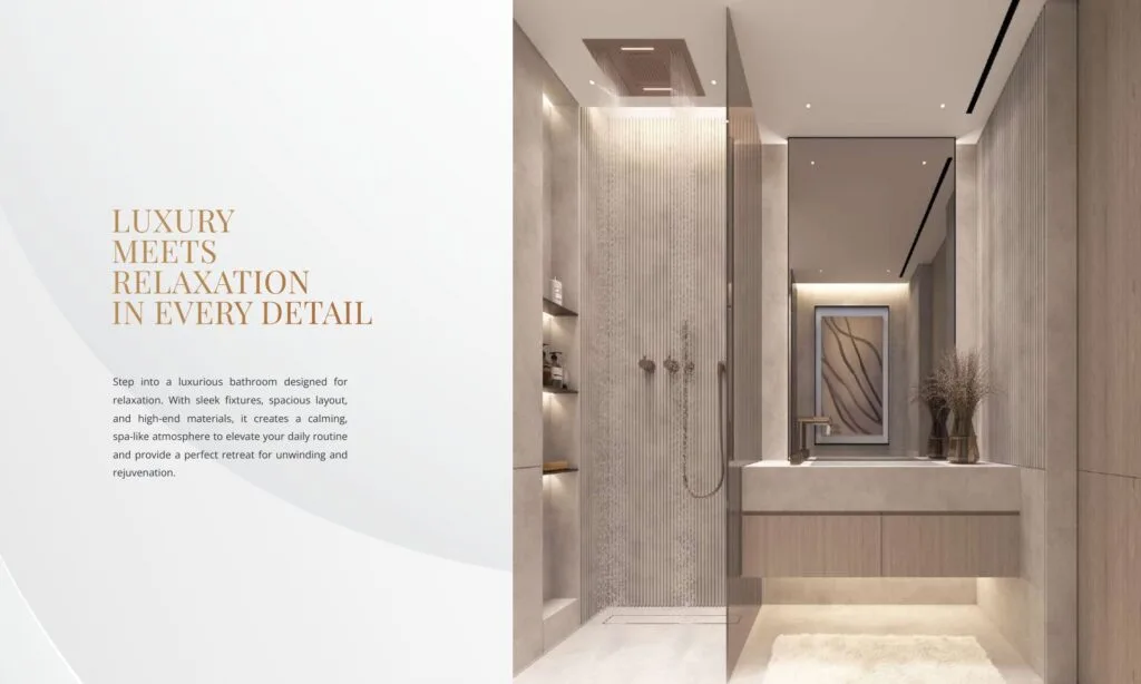 modern bathroom with shower and vanity area