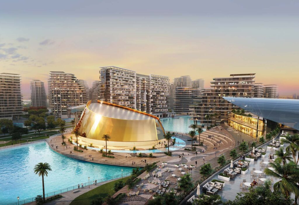 Azizi Venice 6 — Архитектурный вид комплекса с бассейном