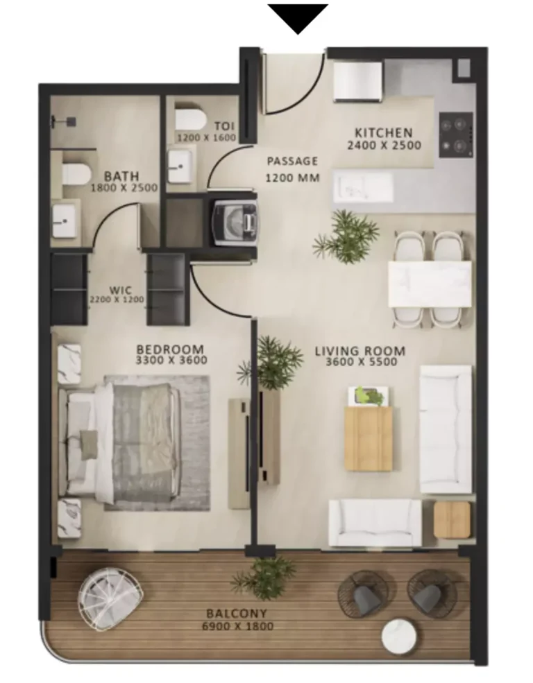 Altair 52 floor plan 1 BR · 745 sqft